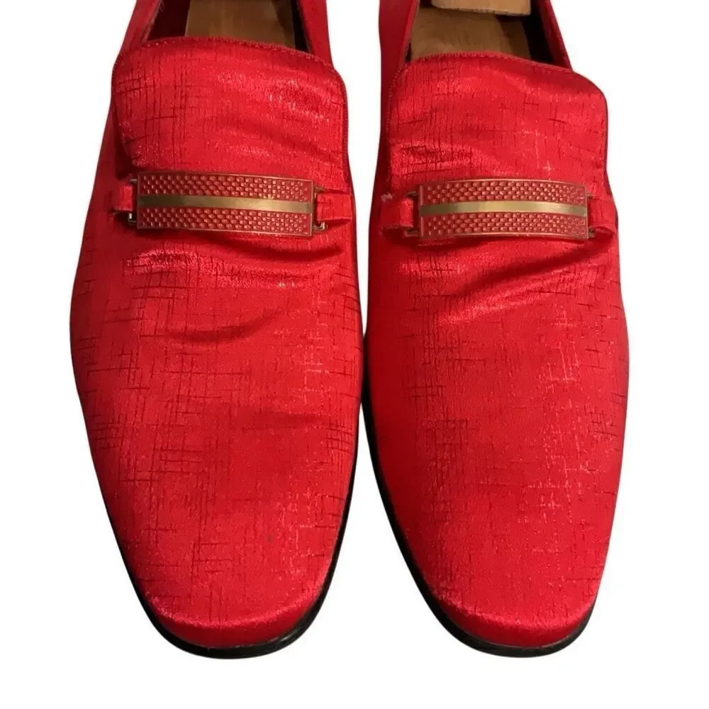Dolce Vita Red Gold Textured Metallic Loafer Rectangular Bit Smoking Loafers 12